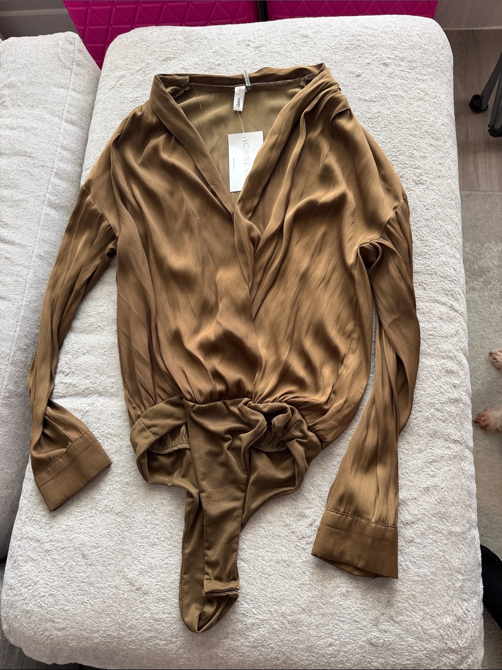 Aqua Brown Twist-Front Long-Sleeve Bodysuit